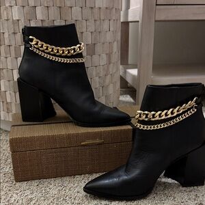 Steve Madden Black Heeled Boots with Gold Chain